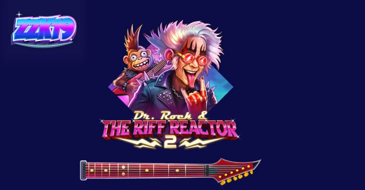 Dr. Rock & the Riff Reactor 2 स्लॉट गेम का नियॉन-थीम वाला इंटरफ़ेस